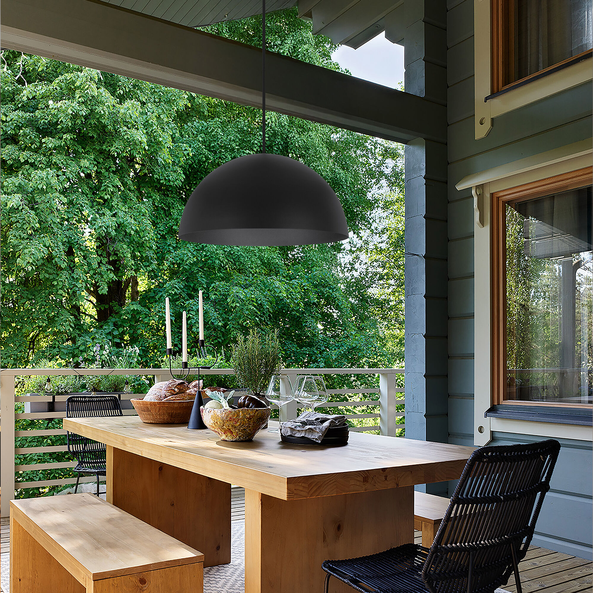 Half Round LED 23.63 inch Sand Black Outdoor Pendant